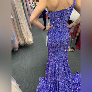 Portia and Scarlett One-Shoulder Blue Sequin Gown